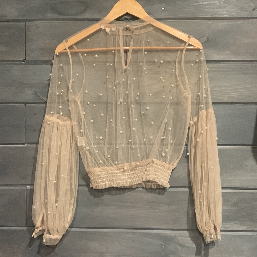 Orchre colored sheer top with pearls Small - Picture 5 of 6